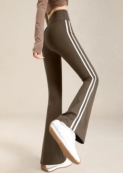 Grey Striped High Waist Flare Yoga Pants