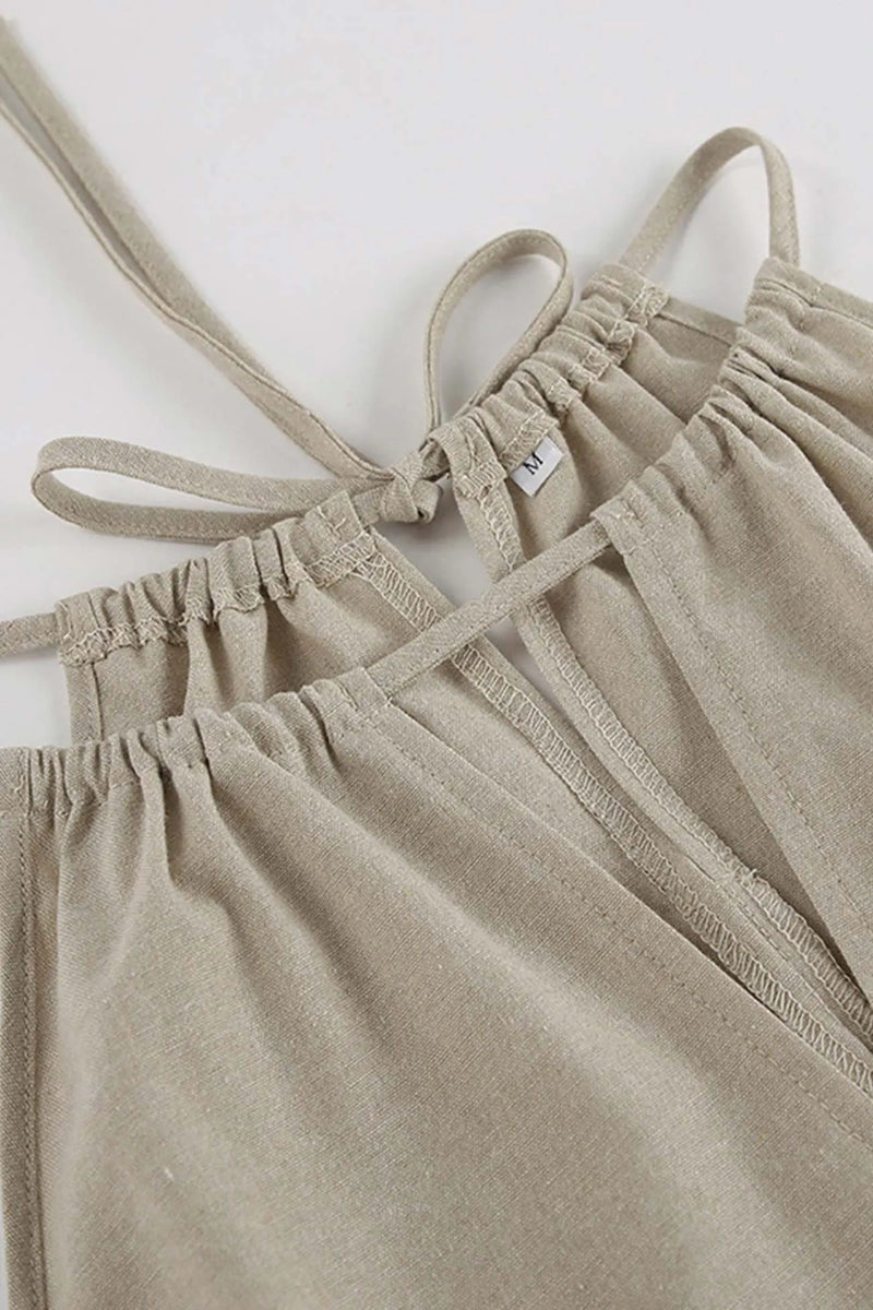 Tie-up Cutout Cotton Tank Top Long Pants Suits