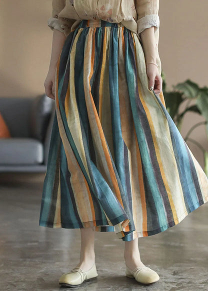 Color Stripe Striped Linen a Line Skirts Spring