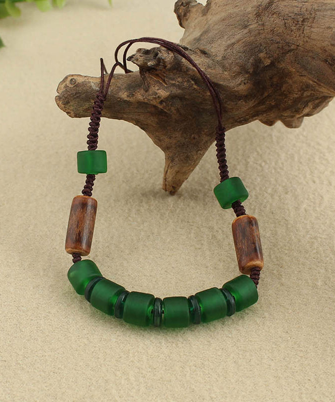 Retro Style Green Handwoven Crystal Necklace