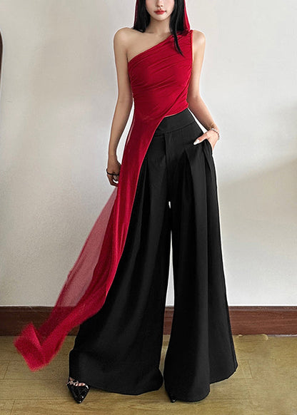 Red One Shoulder Asymmetrical Design Tulle Vests Summer
