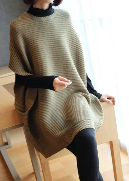 French Light Green O-neck Patchwork Fall Knit Vest