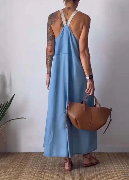 Loose Green Backless Cotton Spaghetti Strap Dress Summer