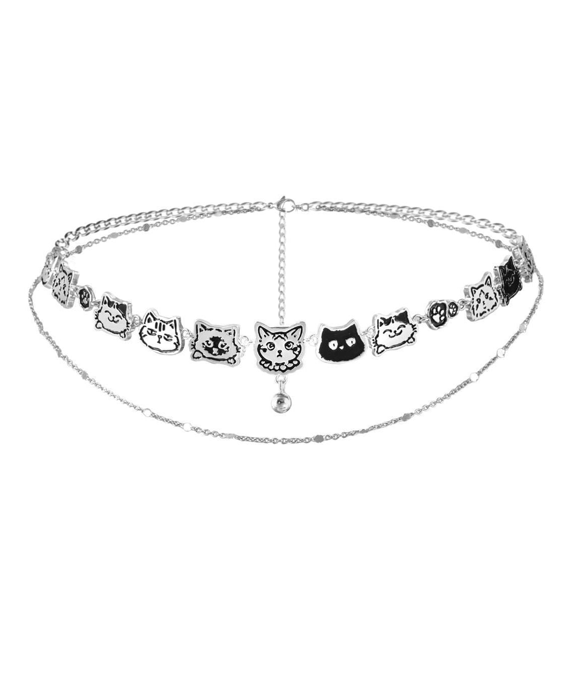 Silk Stainless Steel Graffiti Cat Double-layer Necklace