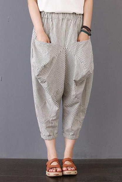 Loose Striped Cotton Linen Pants Trousers