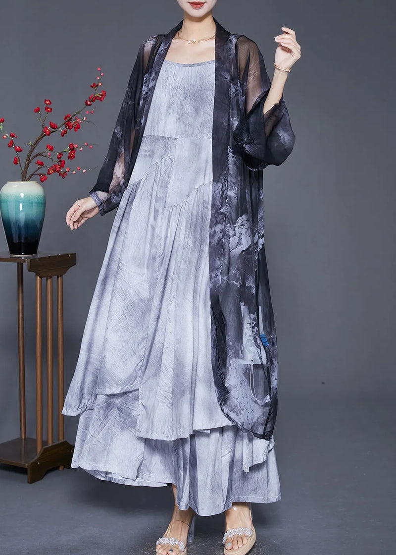 Black Oversized Tie Dye Chiffon Cardigans Summer