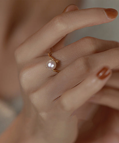 Gold Sterling Silver Alloy Pearl Open Rings