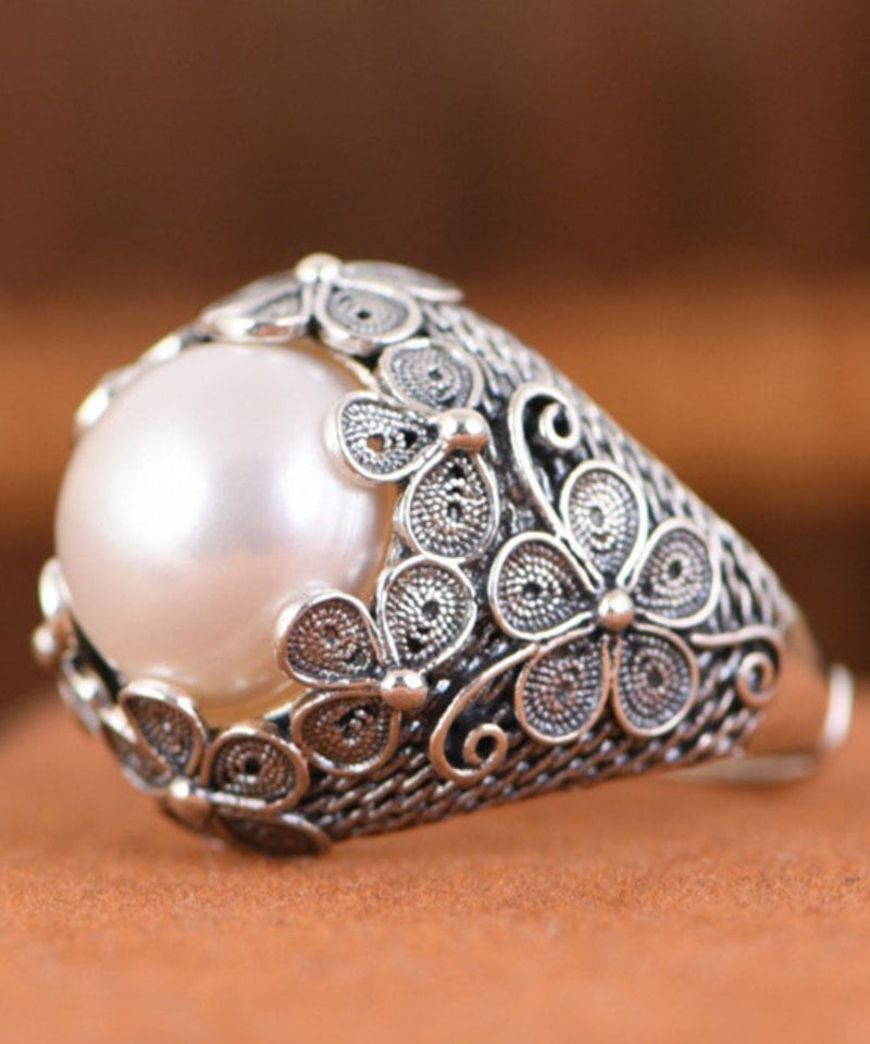 Handmade Silk Sterling Silver Inlaid Pearl Rings