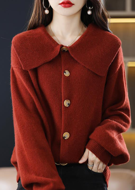 Stylish Red Peter Pan Collar Button Knit Cardigan Fall