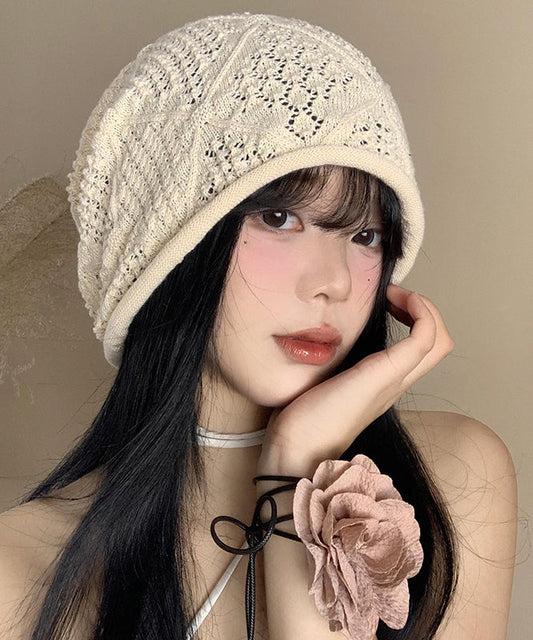 Diy Versatile Beige Hollow Out Thin Knit Bonnie Hat