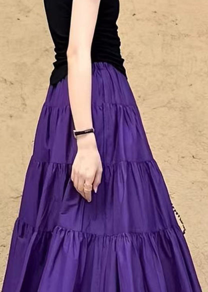 Purple Pockets Wrinkled Cotton Skirt Summer