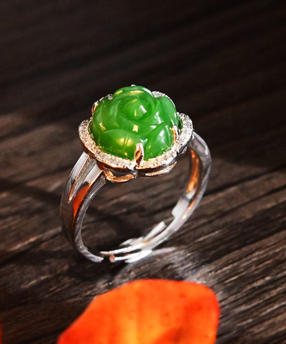 Oversize Green Sterling Silver Jade Zircon Rings