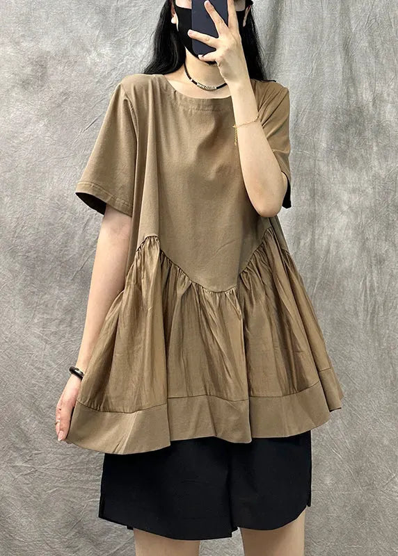 Original Coffee O-neck Patchwork Cotton T Shirt Summer
