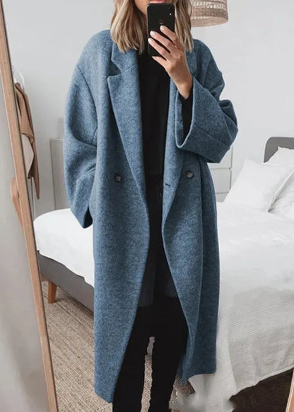 Blue Peter Pan Collar Pockets Woolen Coats Fall