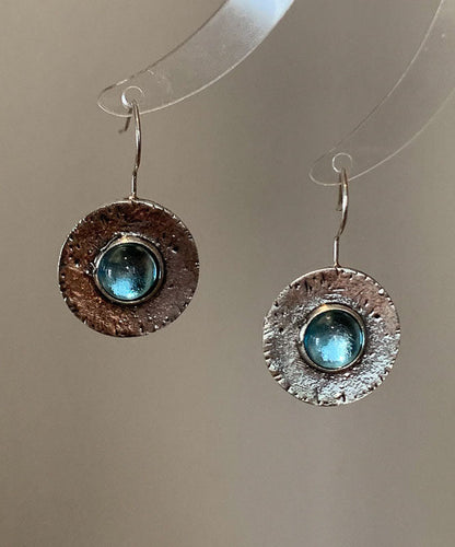 Blue Copper Alloy Gem Stone Hoop Earrings