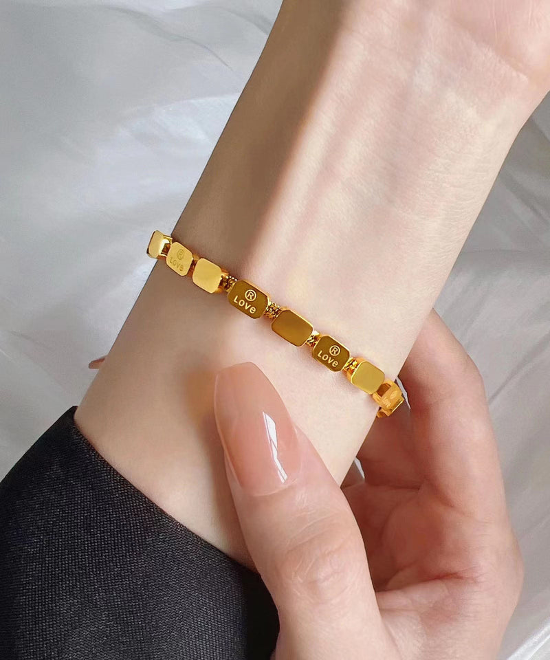 Gold Stainless Steel Love Square Snake Bone Chain Bracelet