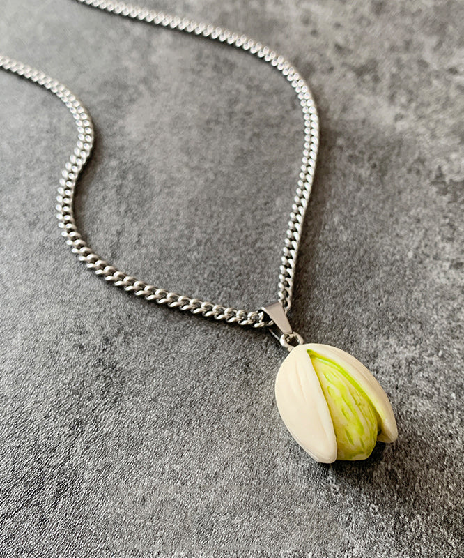 Diy Silk Stainless Steel Resin Pistachios Pendant Necklace