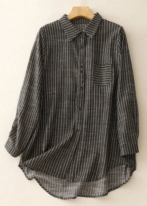 Art Red Peter Pan Collar Striped Cotton Blouses Spring