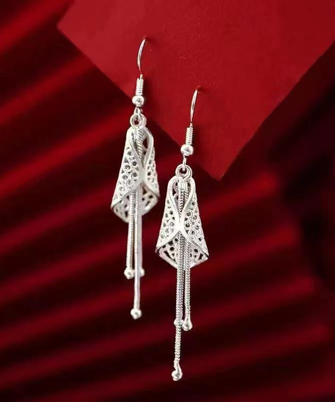 Silk Sterling Silver Aeolian Bells Tassel Drop Earrings
