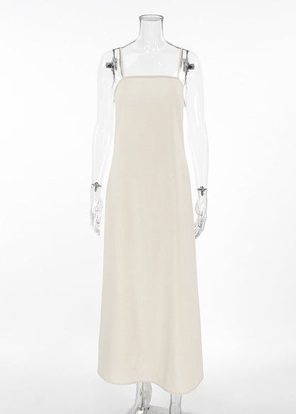 Khaki Square Neck Vacation Style Spaghetti Strap Dress Summer