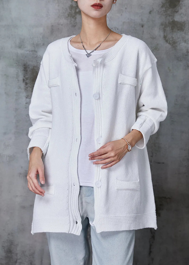 Organic White O-neck Button Down Knit Cardigan Spring