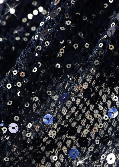 Novelty Navy Sequins Hollow Out Lace Up Knit Tops Fall