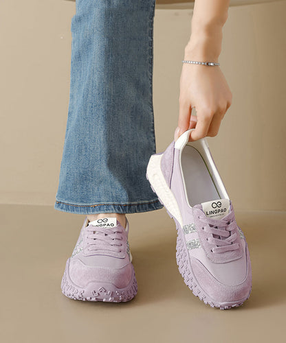 Purple Suede Lace Up Splicing Flat Shoes