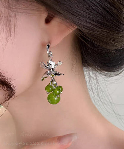 Modern Green Copper Grape Skewer Drop Earrings