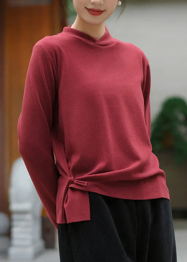 White Stand Collar Patchwork Cotton T Shirt Tops Spring