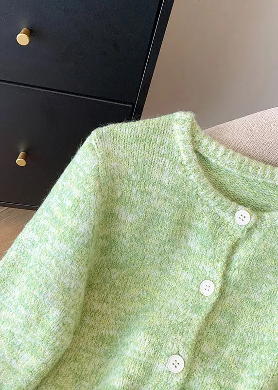 Fitted Green O-neck Button Cozy Cotton Knit Cardigan Winter
