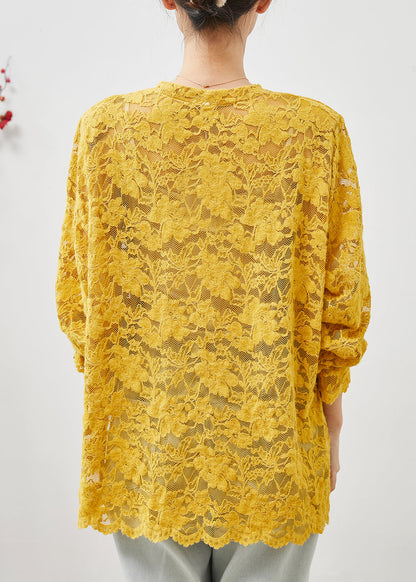 Yellow Hollow Out Side Open Lace Top Summer