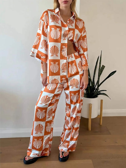 Shell Print Special Satin Button-down Shirt