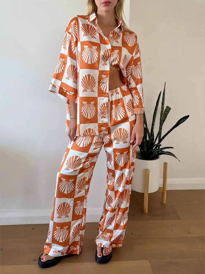 Shell Print Special Satin Button-down Shirt