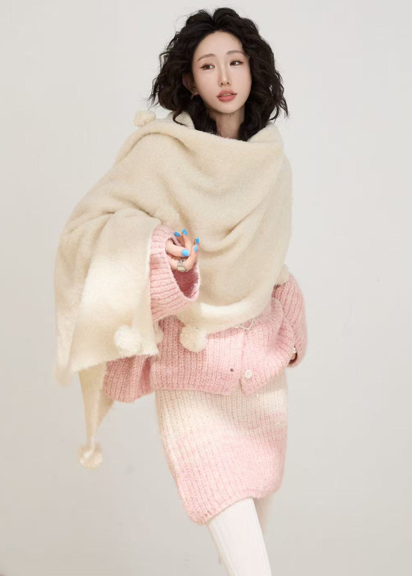Pink Oversized Warm Knit Two Pieces Set Winter