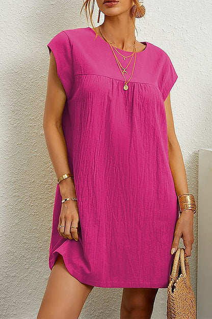 Sleeveless Round Neck Color Cotton and Linen Dress
