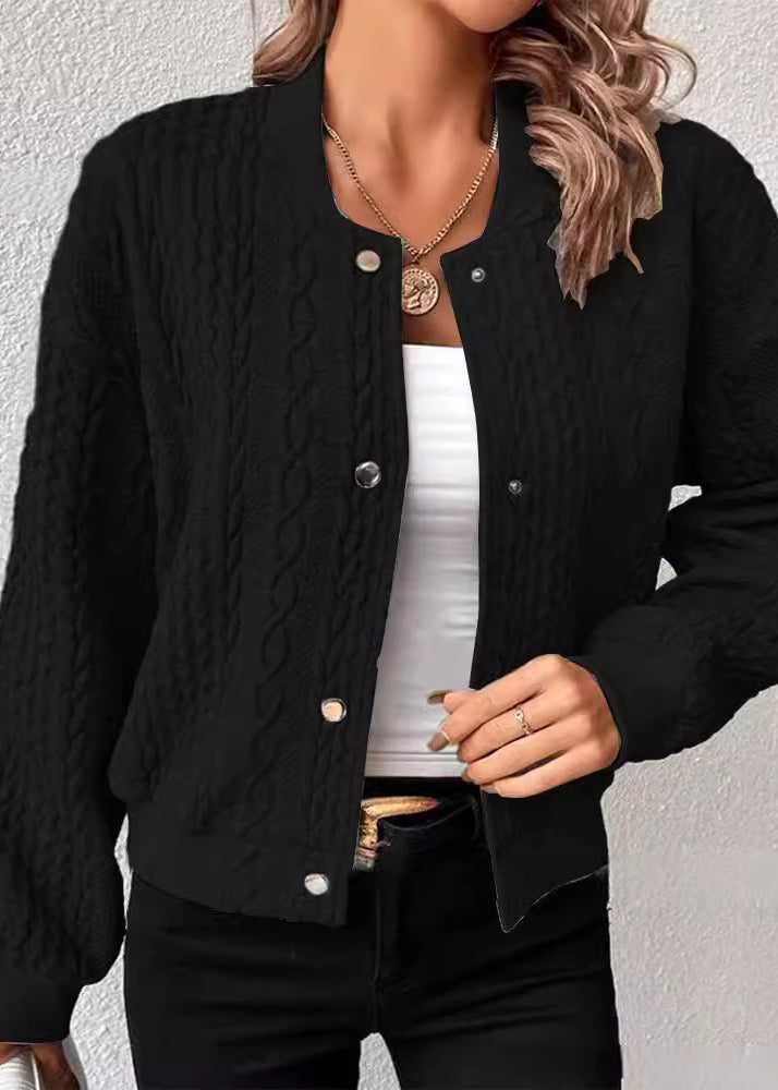 Grey Stand Collar Jacquard Cotton Jackets Fall