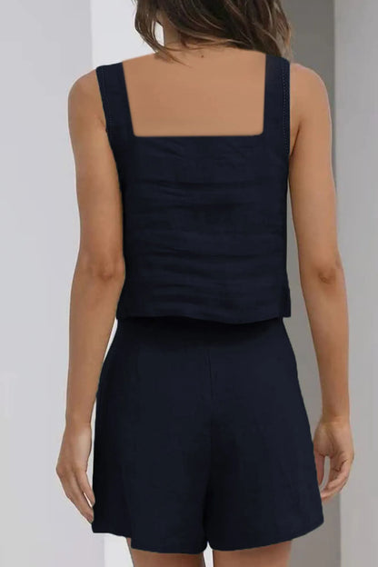 Tank Top Square Neck Pocket Shorts Set