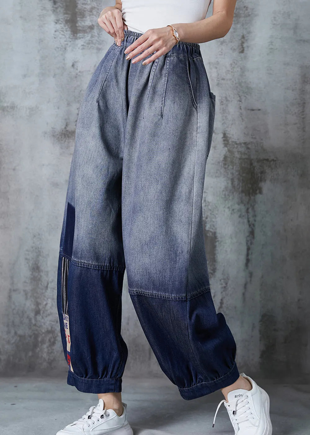 Gradient Color Oversized Patchwork Denim Pants Summer