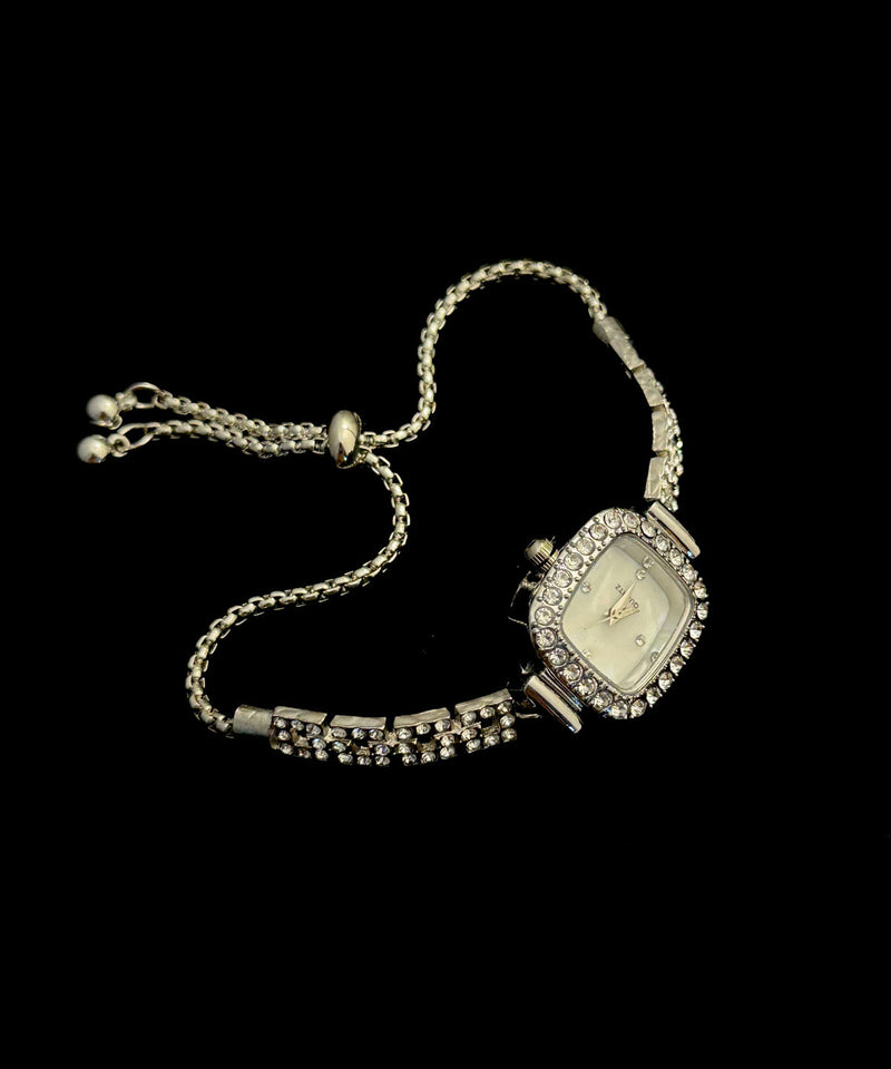 Diy White Stainless Steel Zircon Square Tassel Watches