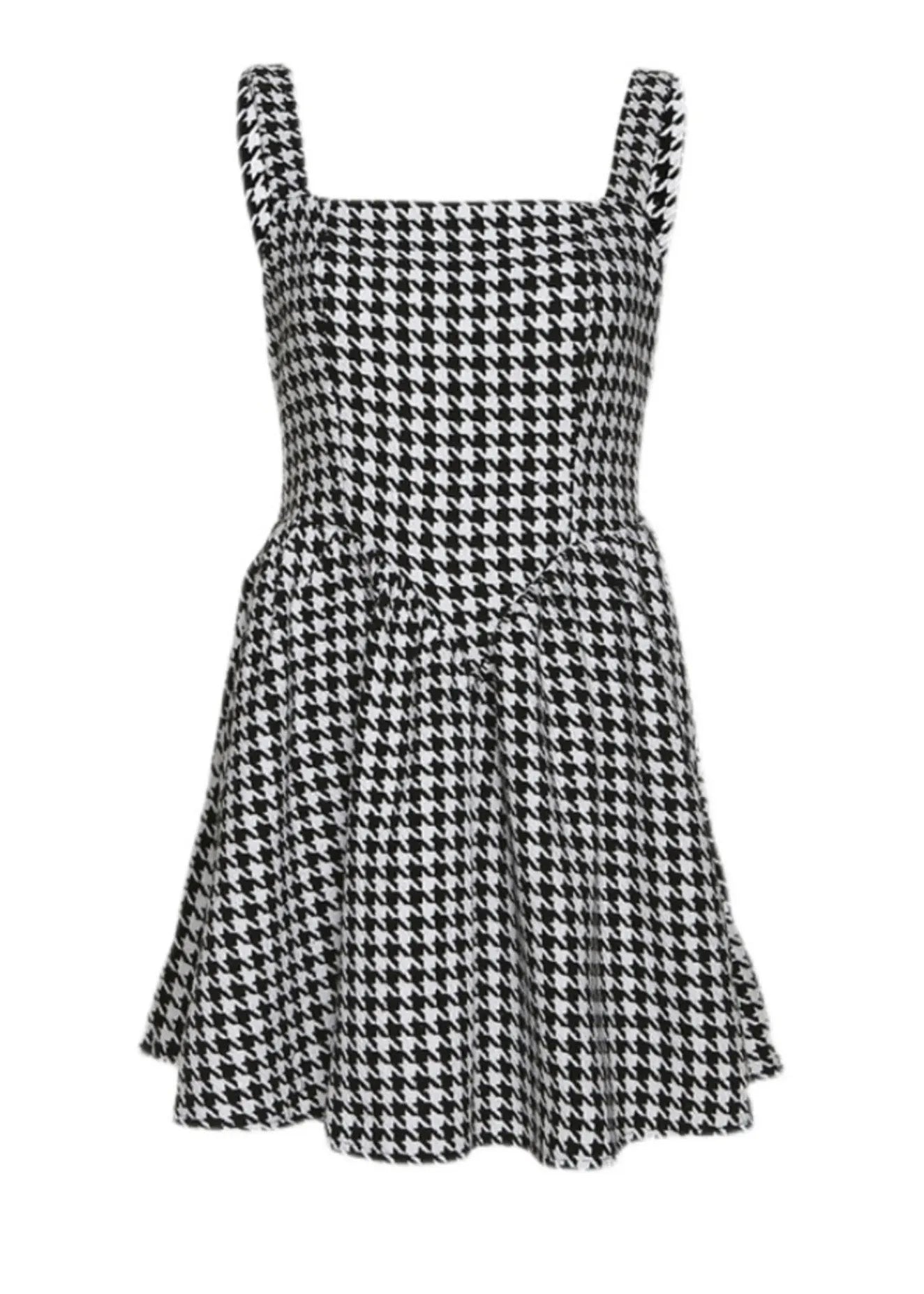 Black Plaid Cotton Spaghetti Strap Dress Dress Summer