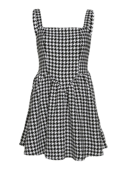 Black Plaid Cotton Spaghetti Strap Dress Dress Summer