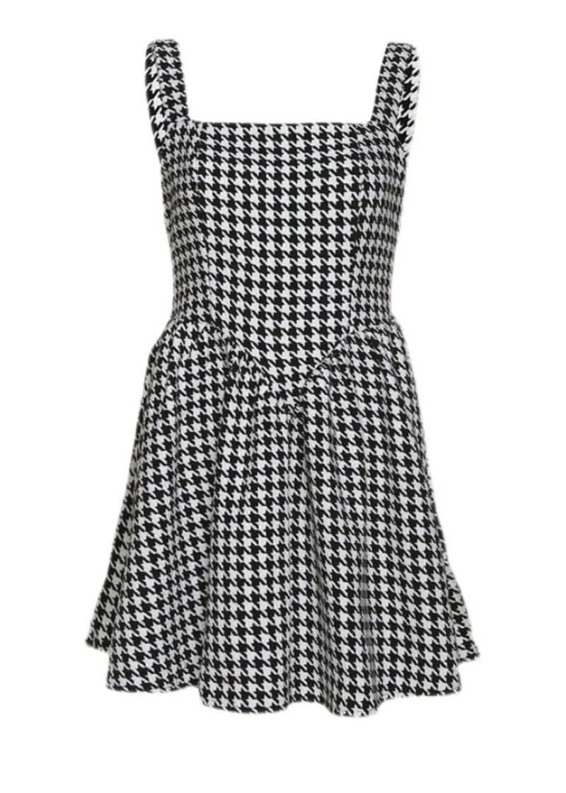 Black Plaid Cotton Spaghetti Strap Dress Dress Summer