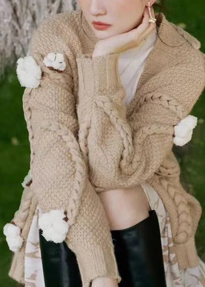 Boutique Khaki V Neck Patchwork Knit Cardigans Spring