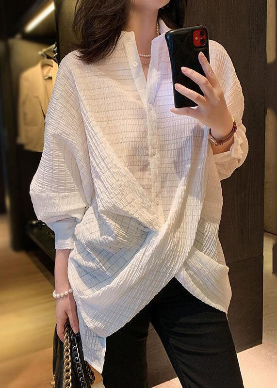 White Peter Pan Collar Plaid Cross Connection Shirts Full