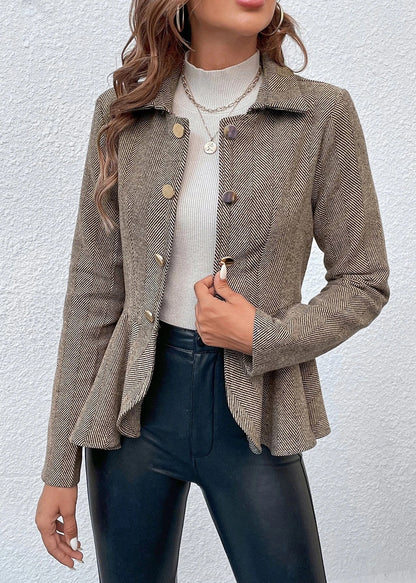 New Camel Jacquard Ruffled Slim Fit Double Breasted Suit Coat Autumn