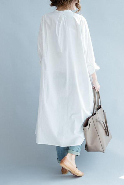 White Cotton Long Shirt Dresses