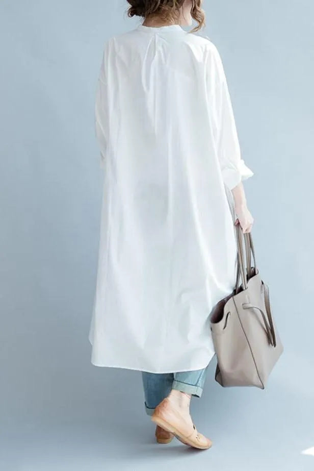 White Cotton Long Shirt Dresses