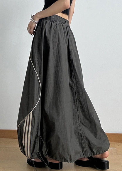 Army Green Elastic Waist Drawstring a Line Skirts Summer