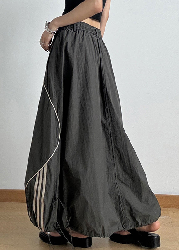 Army Green Elastic Waist Drawstring a Line Skirts Summer