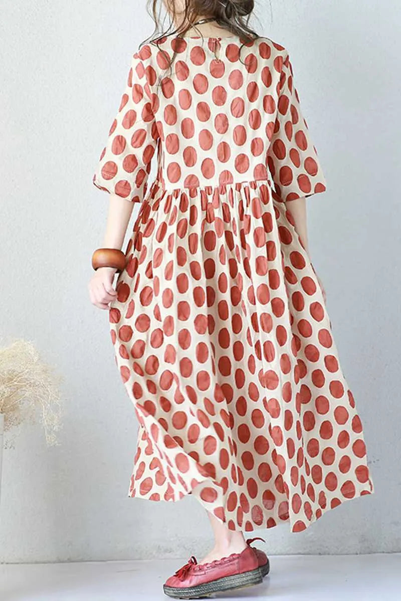 Red Big Points Cotton Summer Dresses for